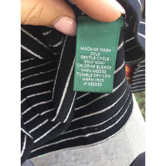 Ralph Lauren womens striped shirt PS Petite Small silver black metallic button - Picture 10 of 11